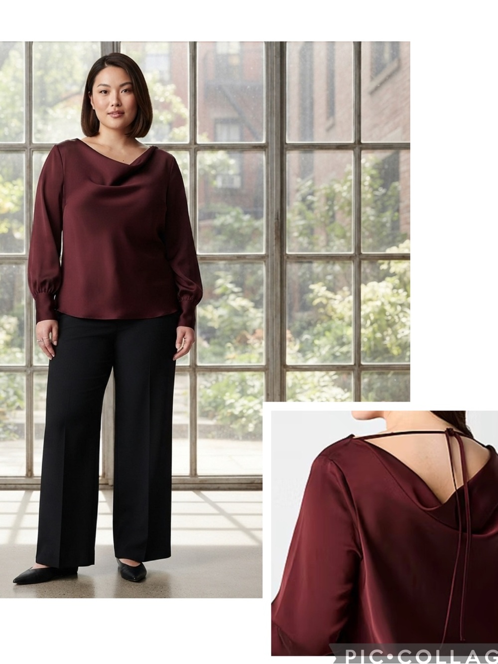 Worthington Cowl Neck Long Sleeve Blouse(B 46”L: 22”)